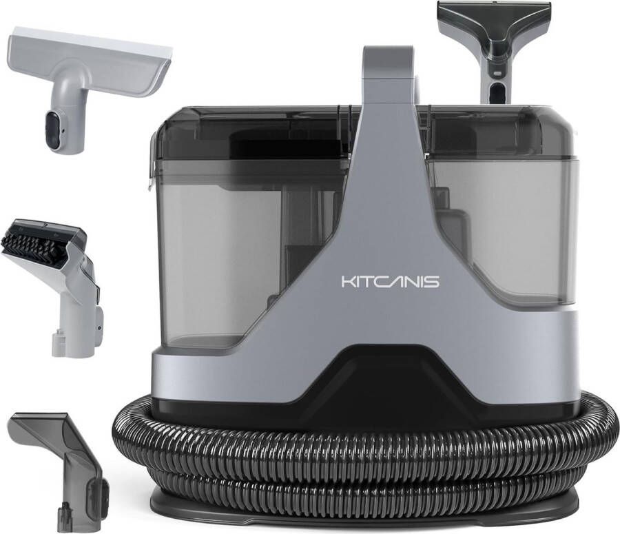 Merkl'Loos Tapijtreiniger Apparaat voor Gestoffeerde Meubels Incl. 3 Opzetstukken 600W Water Stofzuiger 1.3L Schoon Waterreservoir 78dB Vlekkenreiniger 1.1L Vies Waterreservoir Grijs