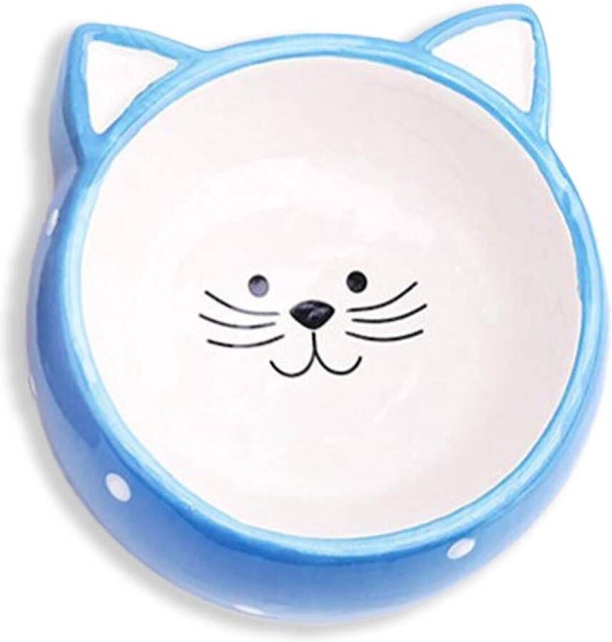 Merkloo Kattenkom van keramiek met kattenmotief kom voederbak (blauw) Merk: Monkimau