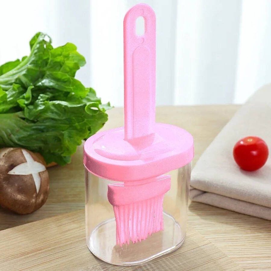 Merkloo Silicone kwast – Grill borstel Bakkwast – Keuken tool- Kwast met Potje Kwast Met Bakje – Kwast – Koken Bakken Roze