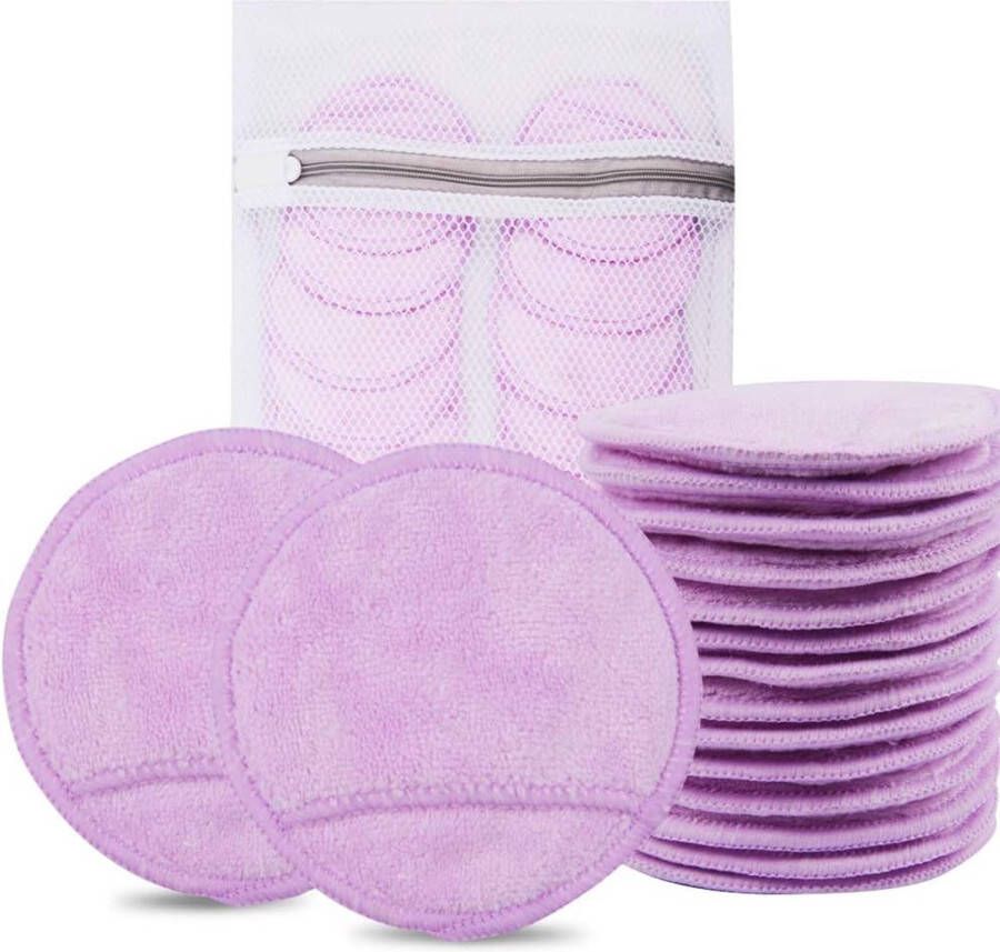 Merklooas 14 Pack Make-up Remover Pads Herbruikbare Microvezel Ronde Gezichtspads voor Gezicht Ogen Lippen Wasbare Gezichtsdoeken voor Alle Huidtypes Lichtpaars