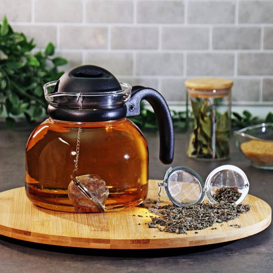 Merklood 2x theezeef van 304 roestvrij staal thee-ei voor losse thee kruiden en specerijen fijnmazige theefilter met ketting kruidenzeef (2 stuks 5 cm Ø)