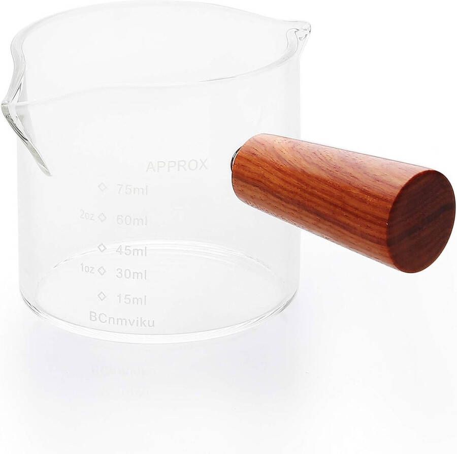 Merkloos 1 stuk Double Spouts Measuring Triple Pitcher melkbeker met houten handvat 75 ml espresso borrelglazen delen helder glas van