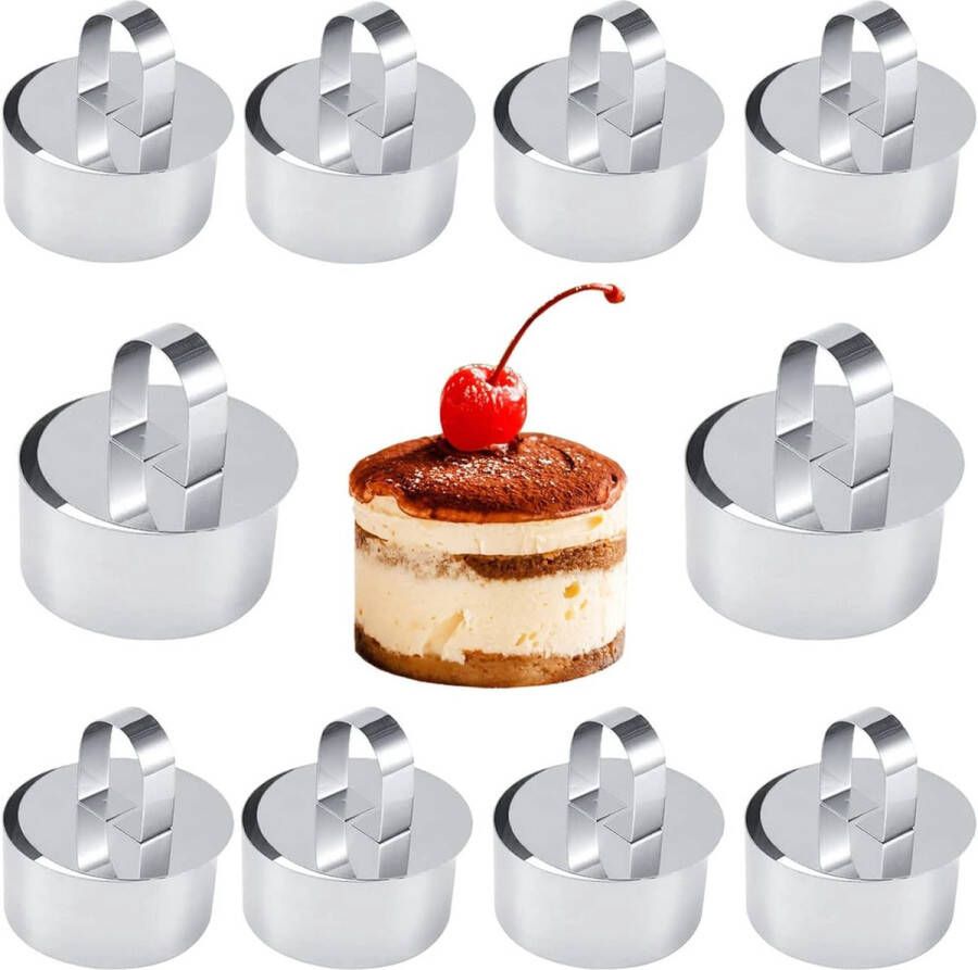 Merkloos 10 stuks taartringvormen kleine bakringen verlaagde taartring rond dessertring bakvorm taartringen rond roestvrij staal dessertringen voor bakken voor cake mousse dessert rond 8 cm