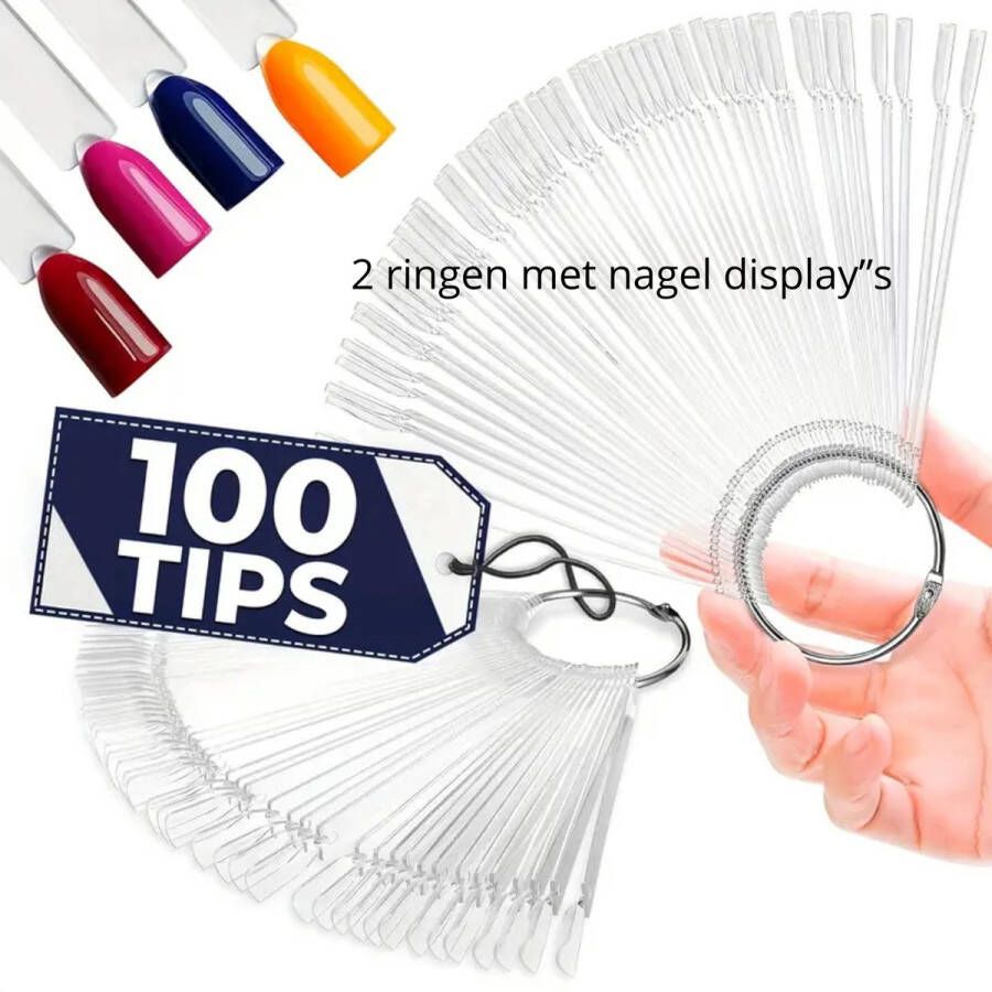 Merkloos 100 Stuks (2 x 50) Nagellak Kleuren Display Waaier Professionele Nail Art Test Nagels Op Ring Nail Art Polish Oefendisplay Nail Sample Sticks Kleur Display Nagellak -Transparant