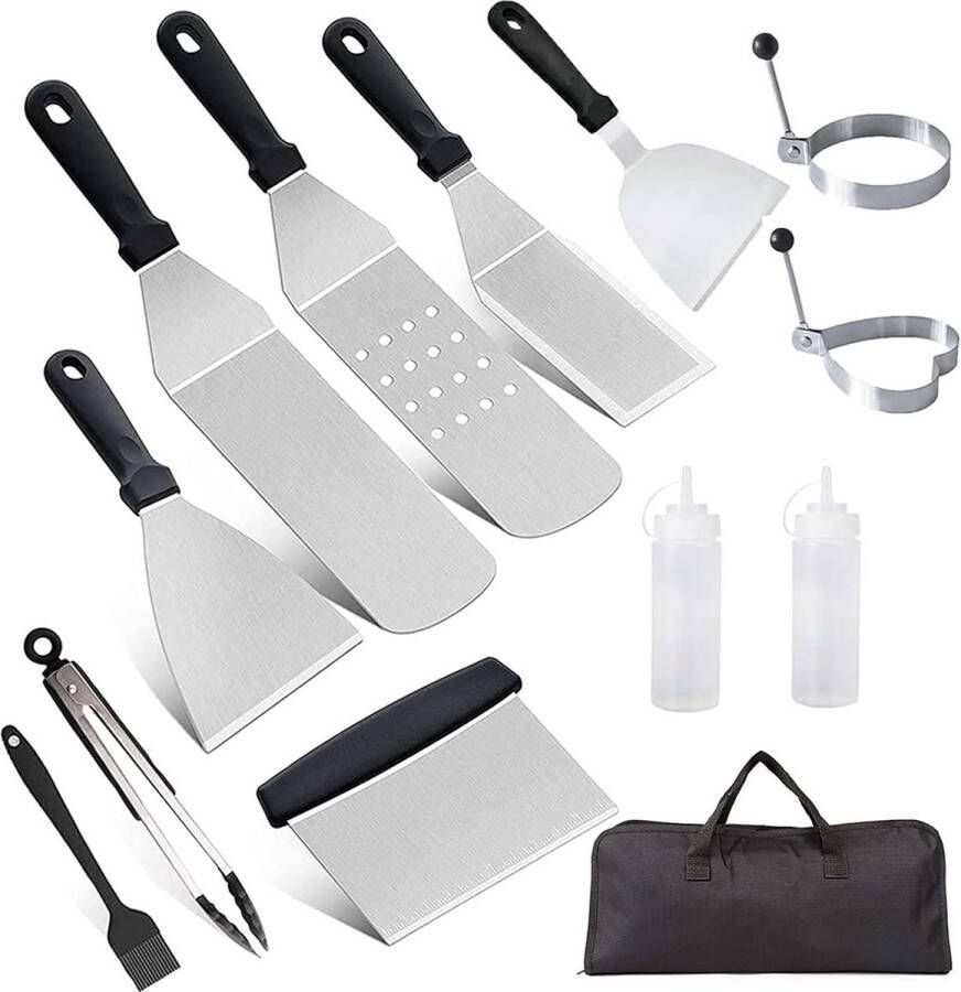 Merkloos 12 stuks grillspatel set grillspatel BBQ gereedschapsset roestvrij staal met draagtas perfect voor grillen in de open lucht Vaderdag verjaardag Kerstmis teppanyaki en camping