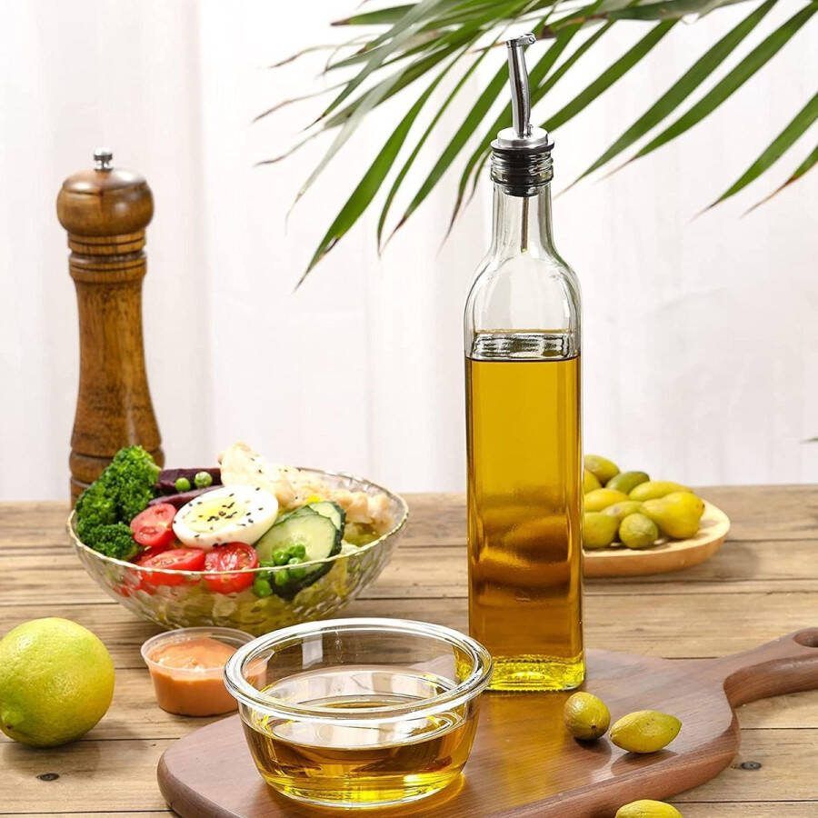 Merkloos 17oz Glazen Olijfolie Dispenser Fles 500ml Olie & Azijn Cruet met schenkers en Trechter Olijfolie Karaf voor Keuken Helder