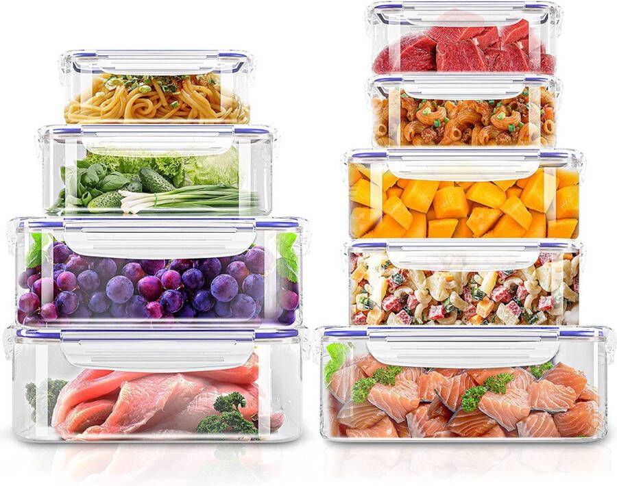 Merkloos 18 Stuks plastic Luchtdichte Voedselopslagcontainer (9 Containers 9 Deksels) Plastic voedselcontainers voor keuken pantry – Microgolfoven- en Diepvriesbestendig Lekvrij BPA-Vrij