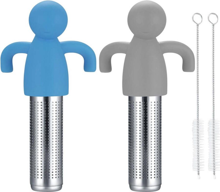 Merkloos 2 stuks theezeefjes theefilters theezeef voor losse thee-infuser roestvrij staal voor kopjes theepotten met 2 reinigingsborstels