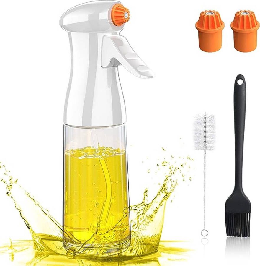 Merkloos 200 ml olie spray fles olie dispenser olijfolie dispenser met borstel en vervangbare mondstukken olie fles olie sproeier voor koken Air Fryer keuken salade BBQ frituren grillen