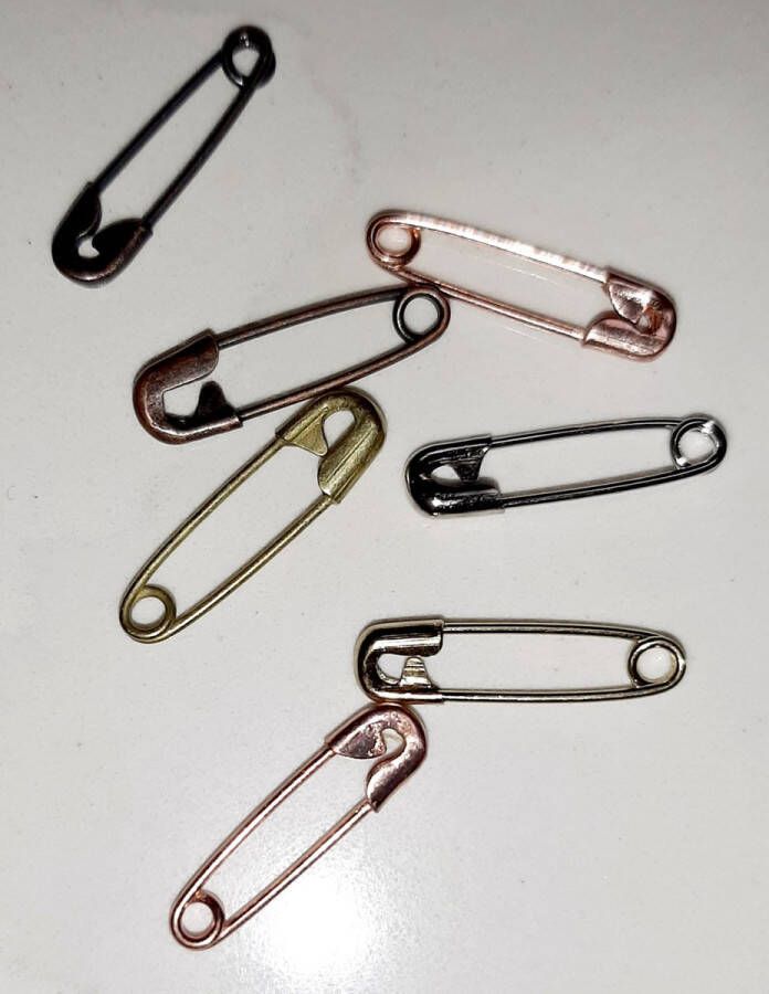 Merkloos 25 veiligheidsspelden mini metalic kleuren veiligheidsspeldjes 19 mm metallic kleur gekleurd zwart gouden zilver koper brons speldjes