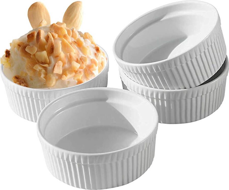 Merkloos 296 ml Soufflé crème brulee kommen set van 4 kommen van keramiek ovenvaste vormpjes ovenschotels porselein voor muffins cupcakes kleine braadpan wit