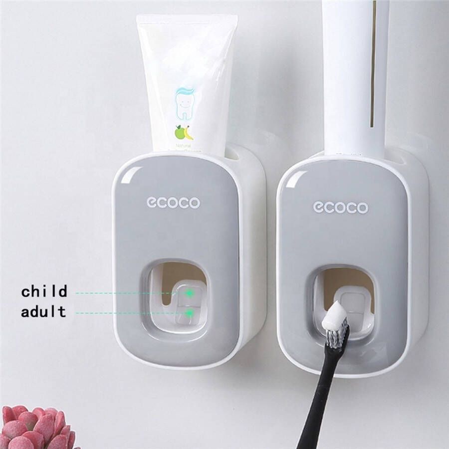 2x Automatische Ecoco Tandpasta Dispenser Tandpasta dispenser Toothpaste dispenser Tandpasta uitknijper Toothpaste Grijs