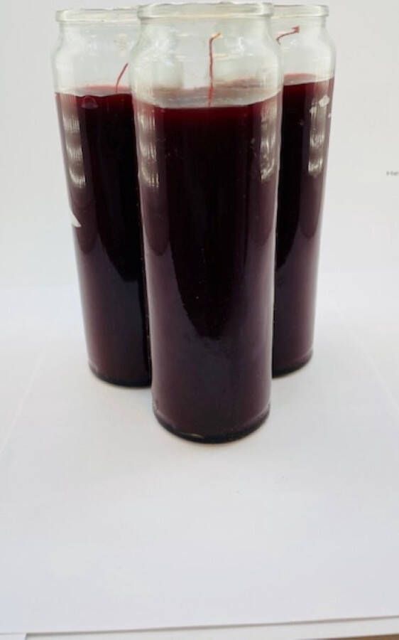 Merkloos 3 x 7 daagse kaars in glas kleur Bordeaux rood (sfeer ritueel) lengte 20 cm breedte 6 5 cm
