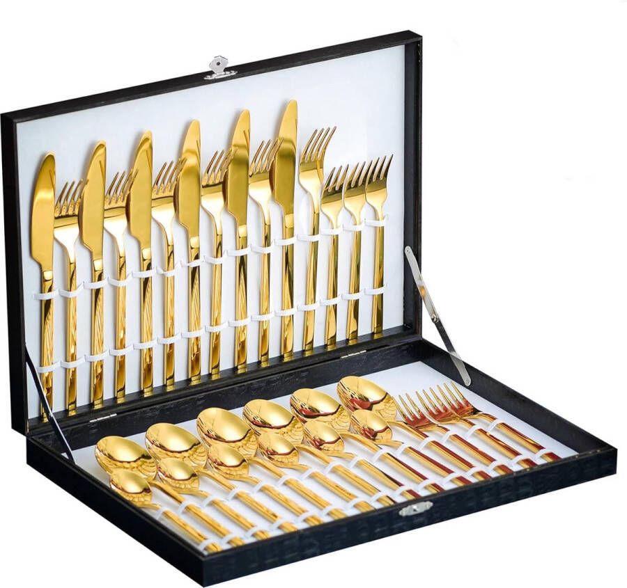 Merkloos 30-delige gouden bestekset voor 6 personen 18 10 roestvrij staal inclusief dinerlepel dinervork dinermes dessertvork en theelepel gepolijst spiegelontwerp