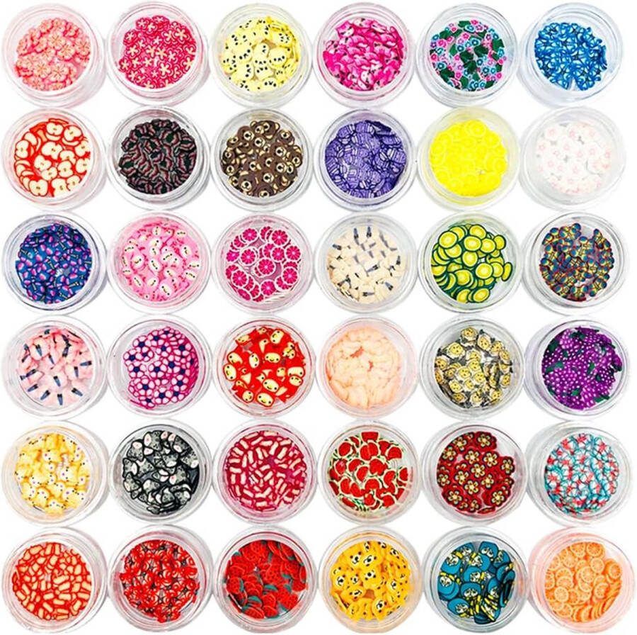 Merkloos 36 dozen met fruit manicure plakjes lyfLux 36 stijlen van DIY Nail Stick 3D zacht aardewerk harsie lipgloss mobiele telefoon portemonnee en decoraties (fruit dier cartoon)
