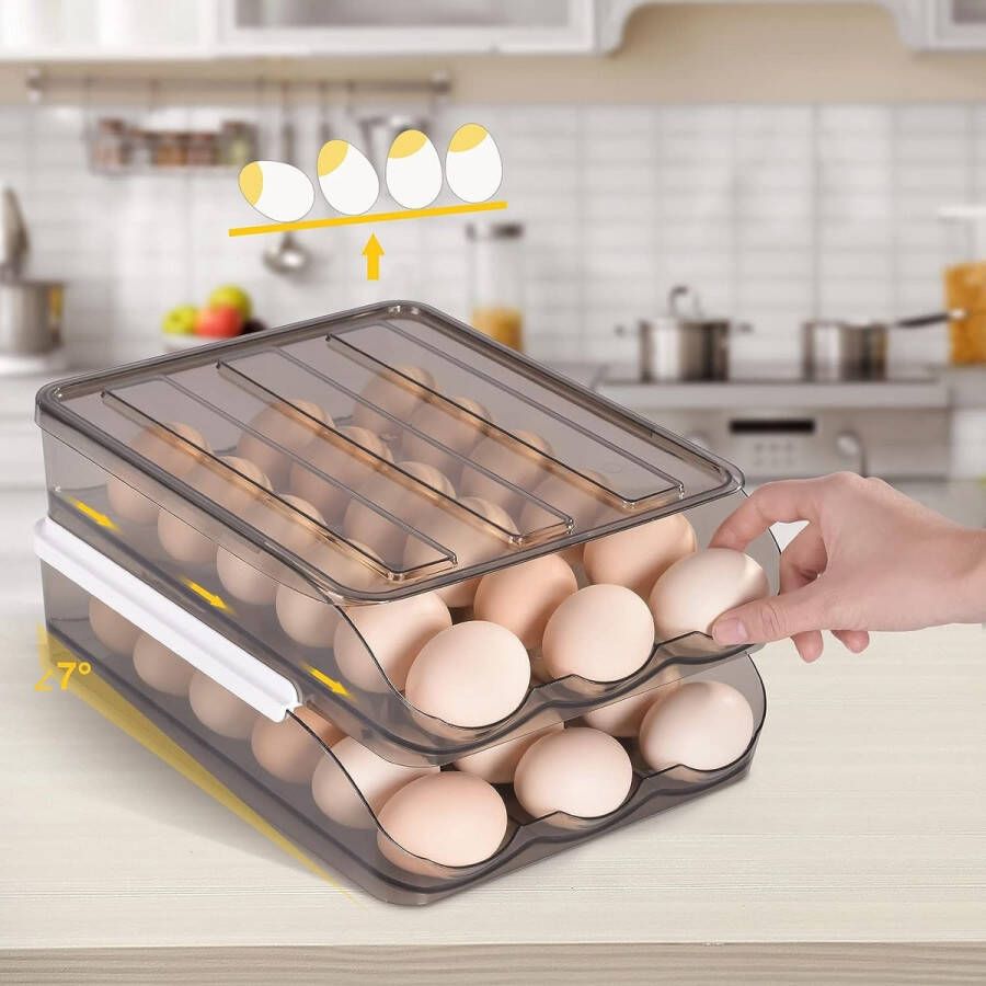 Merkloos 36 roosters eierbakjes met deksel dubbellaagse rollende lade eierbox eierdispenser met automatisch rollen intelligente methode die oudere eieren op de eerste plaats stelt