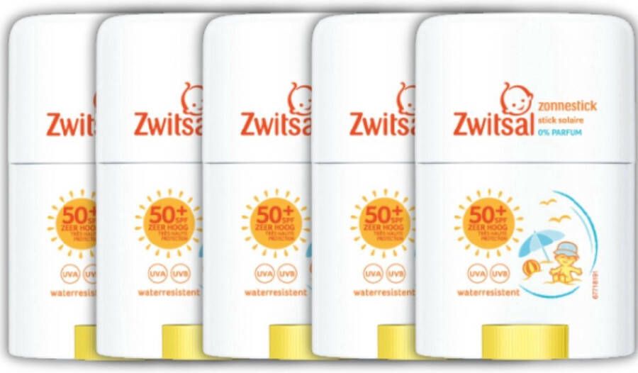 Merkloos 5x Zwitsal Zonnestick SPF 50+ 0% parfum Waterresistent 5 x 25g Zonnebrand Stick Solaire