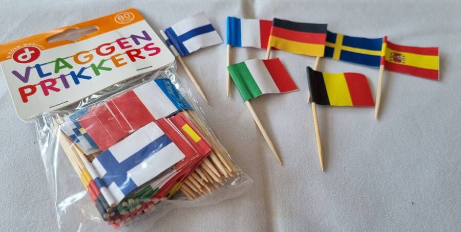 Merkloos 80 stuks Vlaggenprikkers Houten spiesjes Wegwerp prikkers Themafeest Voetbal Verjaardag