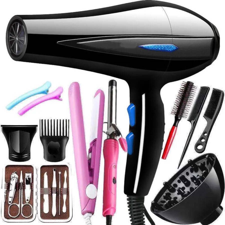 'merkloos'' 9 in 1 haarstylingset Professionele Föhn 1800W Krultang Stijltang voor alle haartypes Föhn