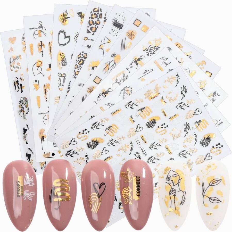 Merkloos Abstract Nail Art Sticker 9 Vellen Nagelsticker Zelfklevende Nagel Decoratie