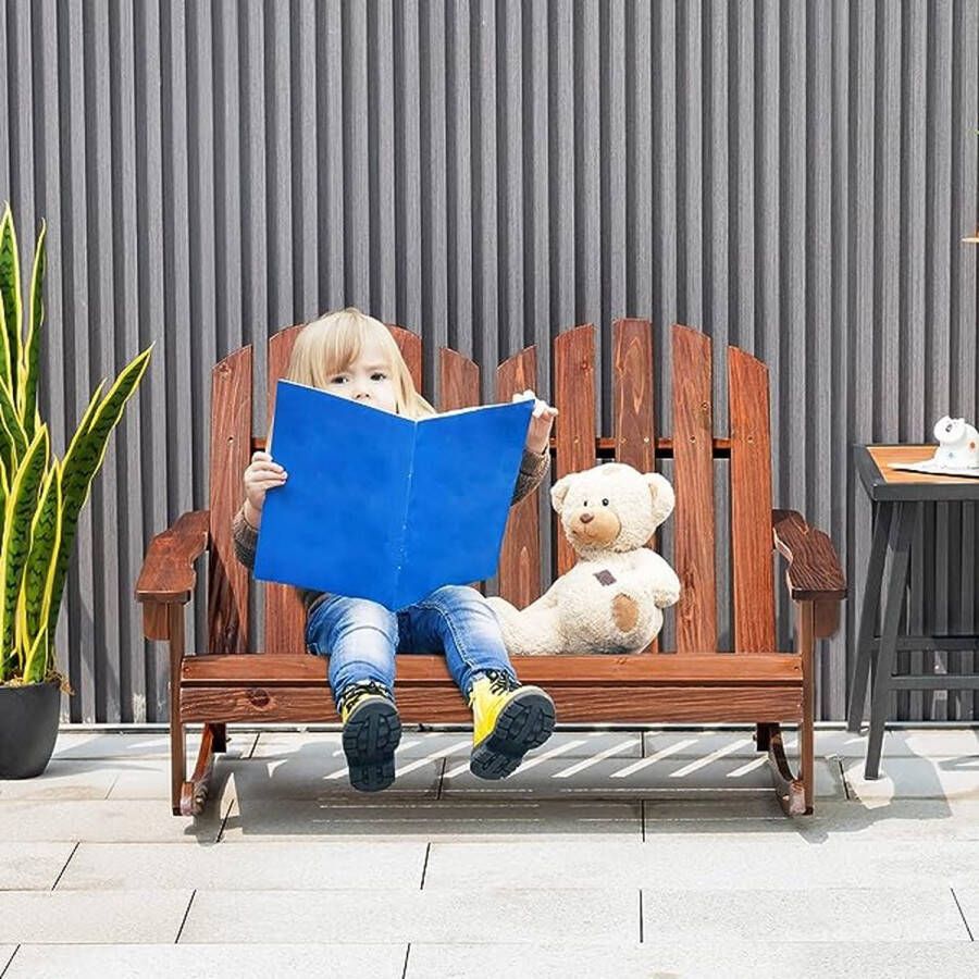 Merkloos Adirondack kinderschommelstoel 2-zits houten tuinstoel schommelstoel kindermeubilair voor balkon tuin (bruin)