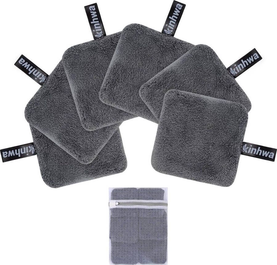 Merkloos Afschminkpads wasbaar herbruikbare wattenschijfjes make-up-remover pads microvezel make-uppads gezicht superzacht gezichtsreinigingspads met waszak lichtgrijs 6 stuks 10 cm x 10 cm