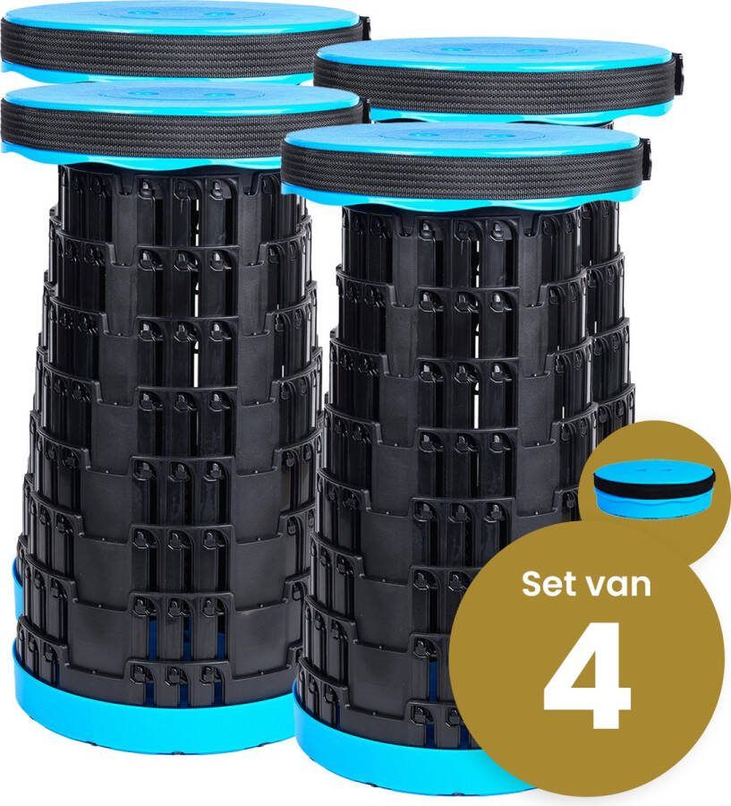 Merkloos Alora opvouwbare kruk extra strong blauw per 4 telescopische kruk 250 kg inklapbare kruk draagbaar kampeerstoel opstapkrukje