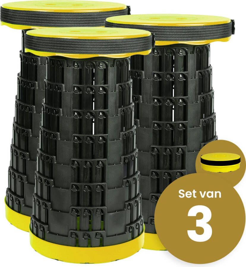 Merkloos Alora opvouwbare kruk extra strong geel per 3 telescopische kruk 250 kg inklapbare kruk draagbaar kampeerstoel opstapkrukje