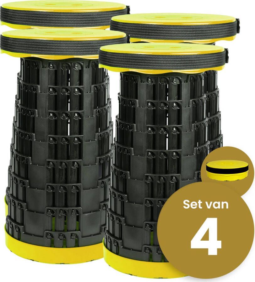 Merkloos Alora opvouwbare kruk extra strong geel per 4 telescopische kruk 250 kg inklapbare kruk draagbaar kampeerstoel opstapkrukje