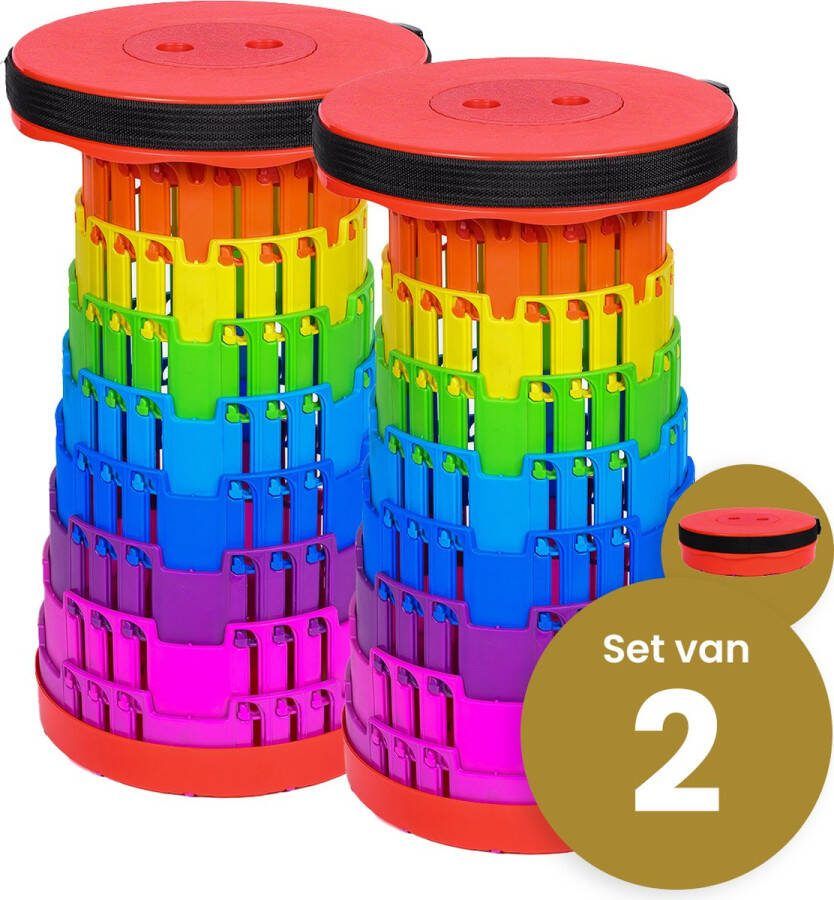 Merkloos Alora opvouwbare kruk extra strong regenboog per 2 telescopische kruk 250 kg inklapbare kruk draagbaar kampeerstoel opstapkrukje