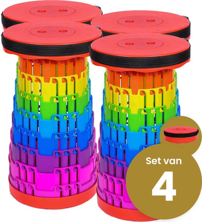 Merkloos Alora opvouwbare kruk extra strong regenboog per 4 telescopische kruk 250 kg inklapbare kruk draagbaar kampeerstoel opstapkrukje