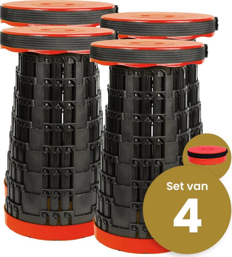 Merkloos Alora opvouwbare kruk extra strong rood per 4 telescopische kruk 250 kg inklapbare kruk draagbaar kampeerstoel opstapkrukje