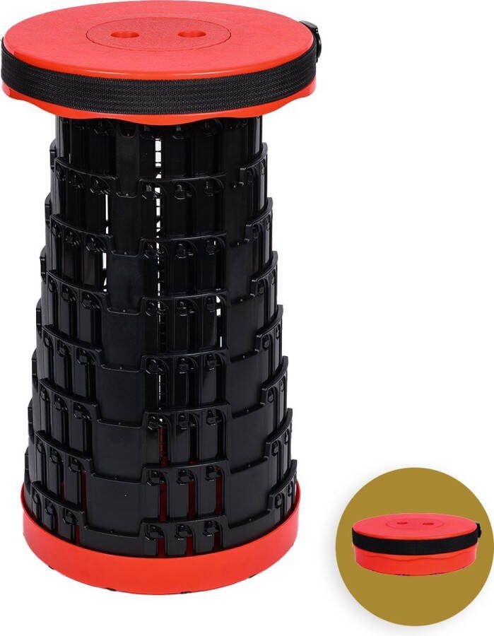 Merkloos Alora opvouwbare kruk extra strong rood telescopische kruk 250 kg inklapbare kruk draagbaar kampeerstoel opstapkrukje