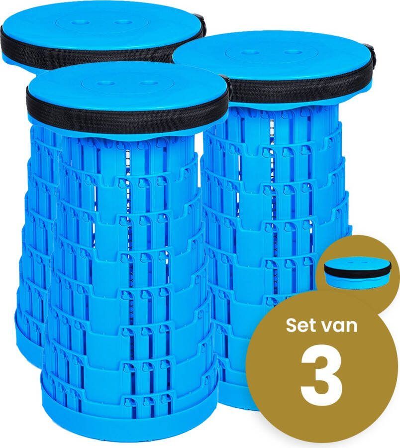 Merkloos Alora opvouwbare kruk extra strong vol blauw per 3 telescopische kruk 250 kg inklapbare kruk draagbaar kampeerstoel opstapkrukje