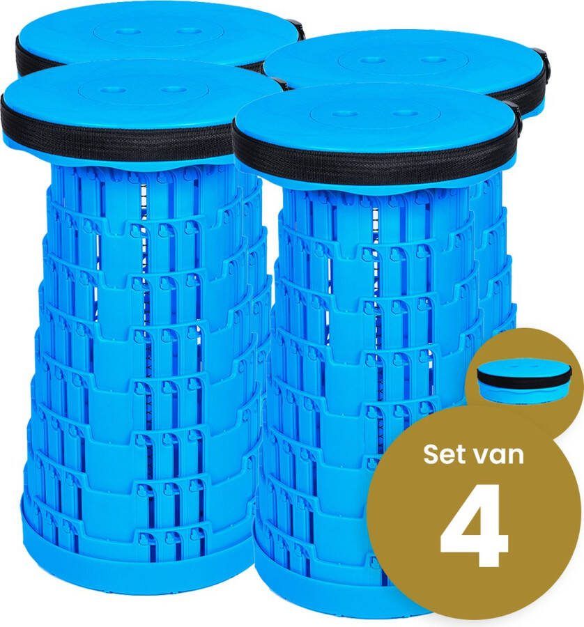 Merkloos Alora opvouwbare kruk extra strong vol blauw per 4 telescopische kruk 250 kg inklapbare kruk draagbaar kampeerstoel opstapkrukje
