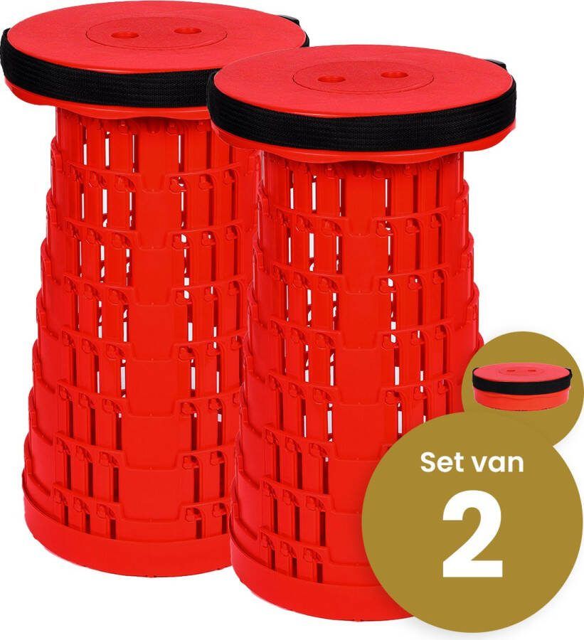 Merkloos Alora opvouwbare kruk extra strong vol rood per 2 telescopische kruk 250 kg inklapbare kruk draagbaar kampeerstoel opstapkrukje