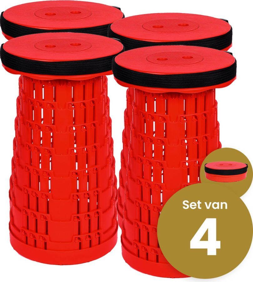 Merkloos Alora opvouwbare kruk extra strong vol rood per 4 telescopische kruk 250 kg inklapbare kruk draagbaar kampeerstoel opstapkrukje