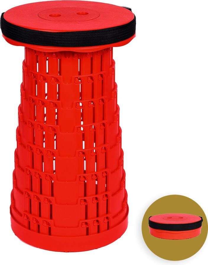 Merkloos Alora opvouwbare kruk extra strong vol rood- telescopische kruk 250 kg inklapbare kruk draagbaar kampeerstoel opstapkrukje