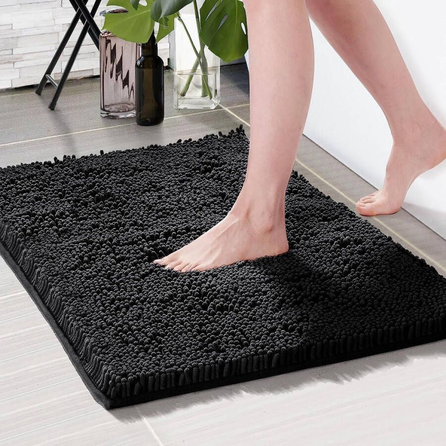 Merkloos Antislip badmat waterabsorberend badmat absorberend badmat pluizige douchegordijn 40 x 60 cm zwart 1 stuk