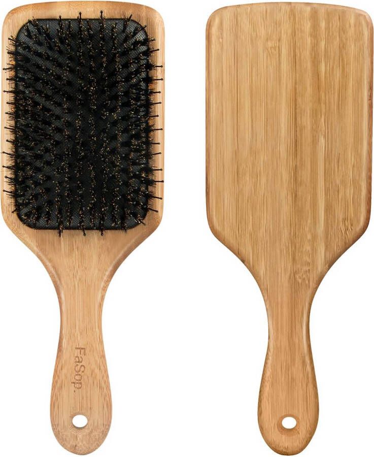 Merkloos Antistatische wildzwijnharen paddle haarborstel professionele bamboe stylingborstel voor ontharing en ontwarring geschikt voor dik en lang glad en krullend haar