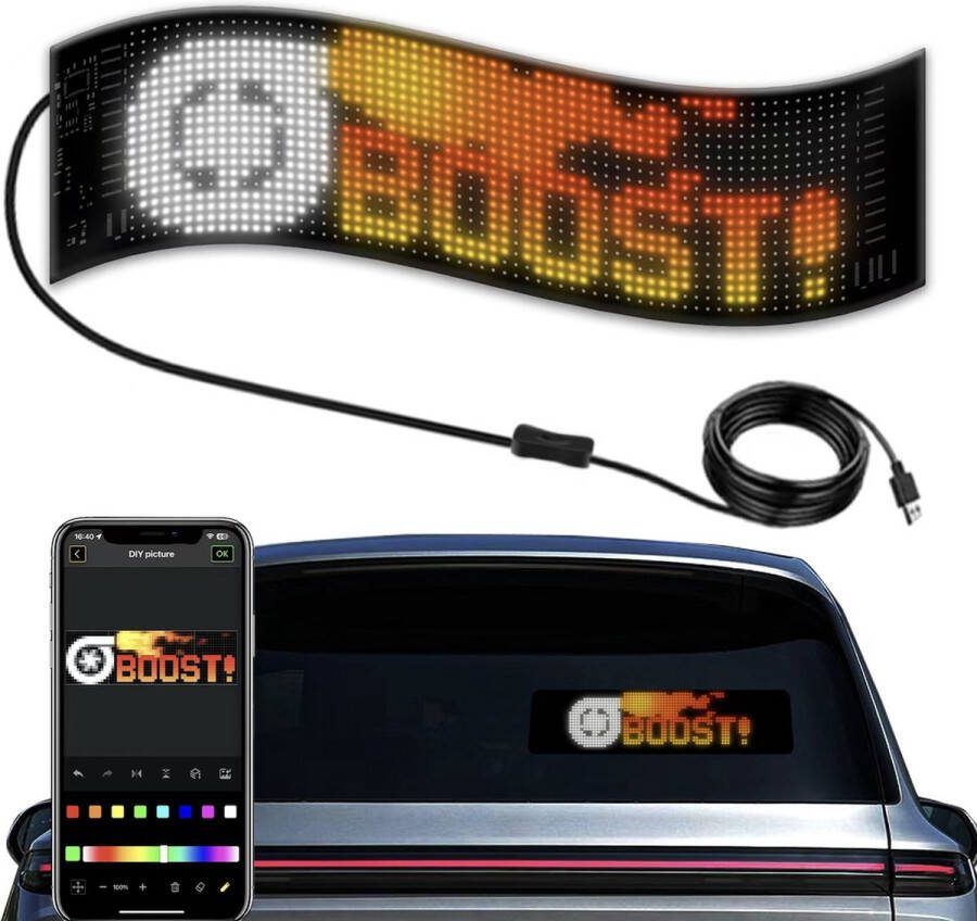 Merkloos Auto Led Scherm Display Led Paneel Autoruit Panel Customizable Led Display Car Led Sign Verlichting Aanpasbaar Plakbare LED-SCHERM