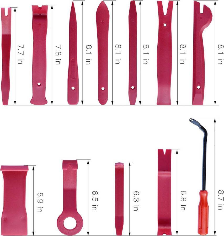 Merkloos Auto Trim Removal Kit 12st Autoradio Installatie Tool Kits Bekleding Verwijdering Kit Koevoet Schraper Set-Rood
