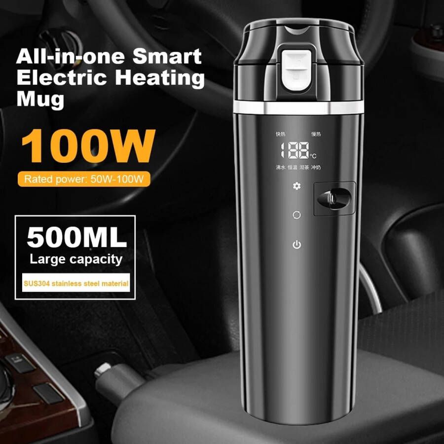 Merkloos Auto Caravan Waterkoker Boiler 12 24V Universele Reizen Draagbare Elektrische Thee Koffie Waterkoker 500ML-100W Auto Reis Waterkoker Vakantie Boiler Fles Roestvrij Staal Elektrische Waterkoker Heater Cup