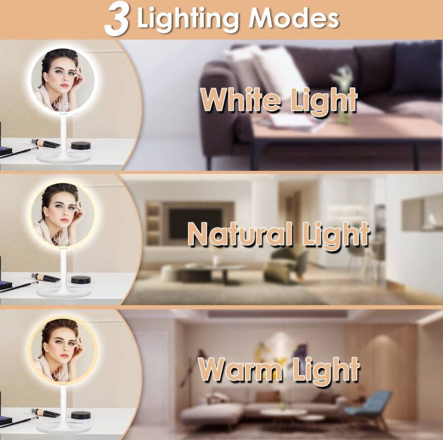 Merkloos Auxmir Make-Up Spiegel LED Verlicht 5X Make-Up Spiegel met 3 Lichtkleuren Dimbare Helderheid en Touch Schakelaar Vergrotende Spiegel en AUTO-OFF voor Thuis en Onderweg