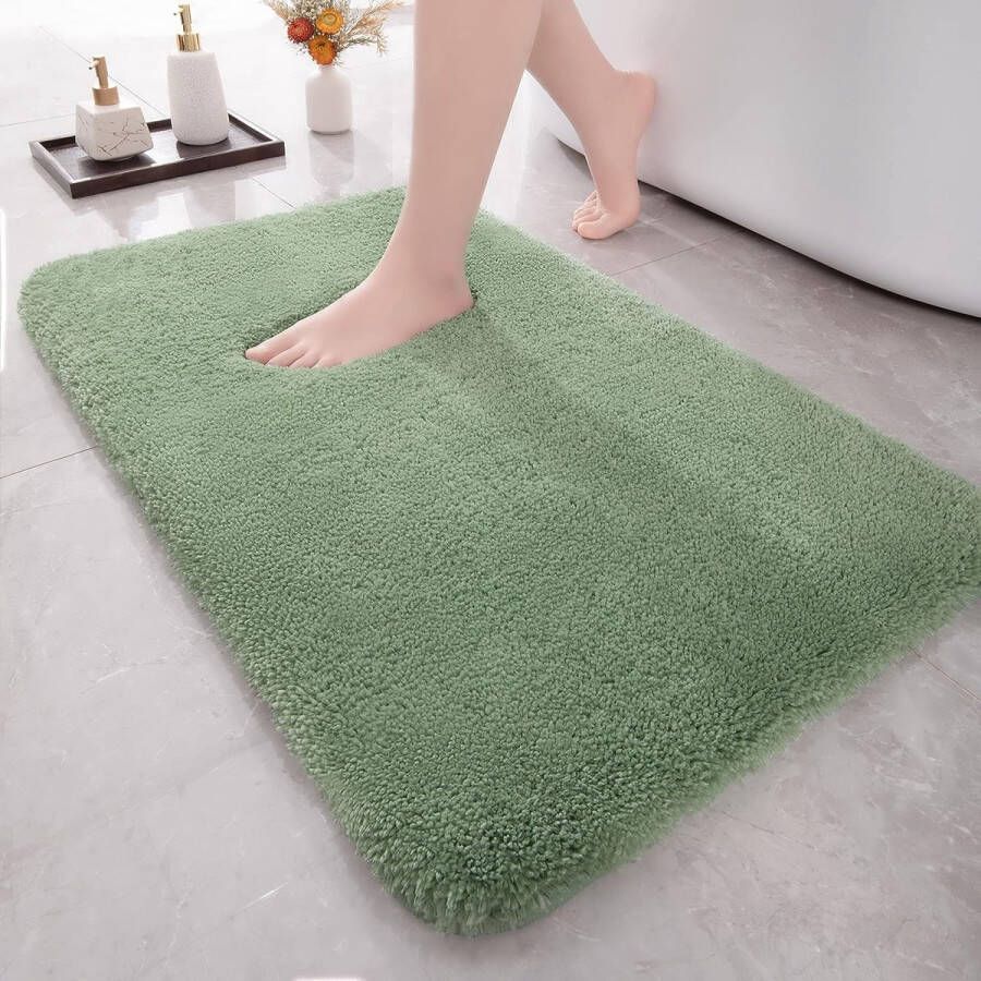 Merkloos Badmat antislip 43 x 61 cm zachte microvezel badmat douchemat wasbaar elegante badkamermat voor badkamer lichtgroen