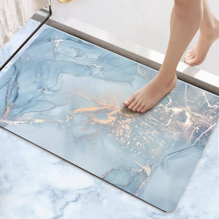 Merkloos Badmat antislip 43 x 80 cm super absorberend badkamertapijt sneldrogende badmat wasbare douchemat voor douche badkuip en badkamer blauw