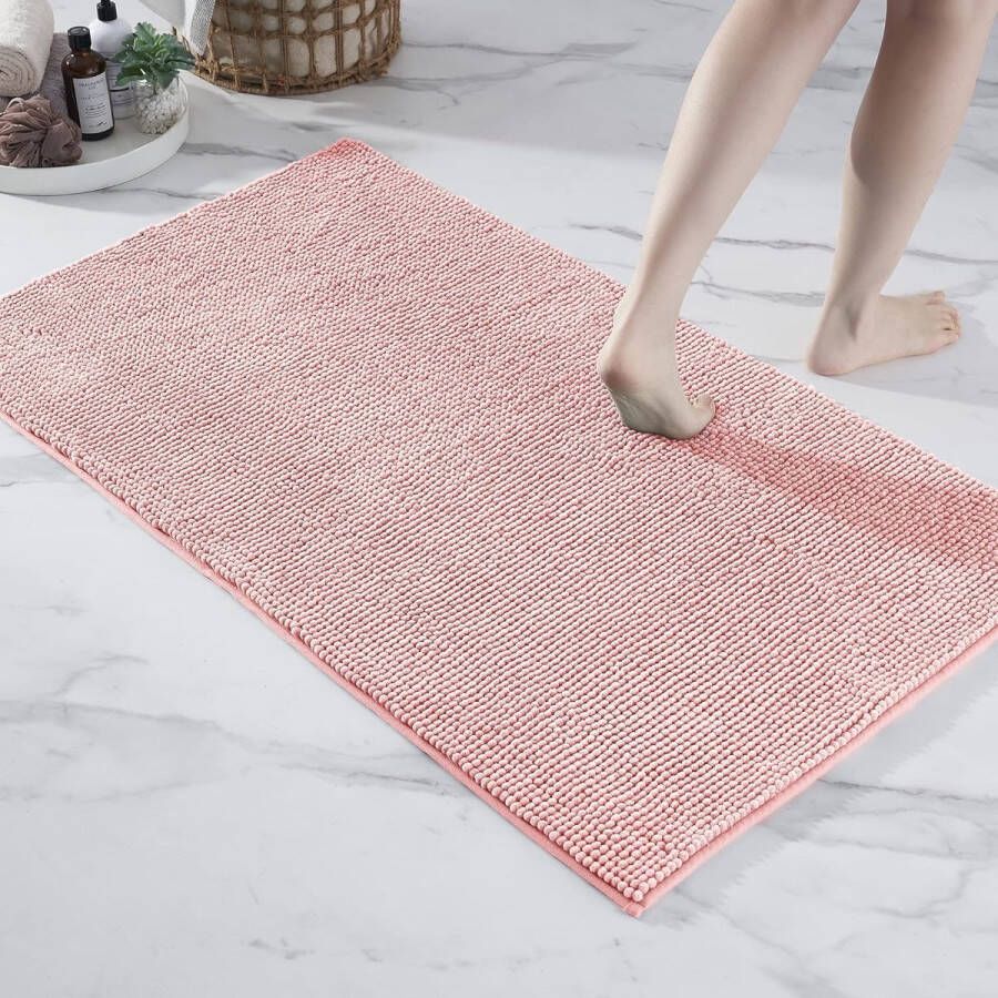 Merkloos Badmat antislip als badmatset combineerbaar badmat wasbaar van chenille douchemat voor douche badkuipen wc-decoratie roze 70 x 120 cm