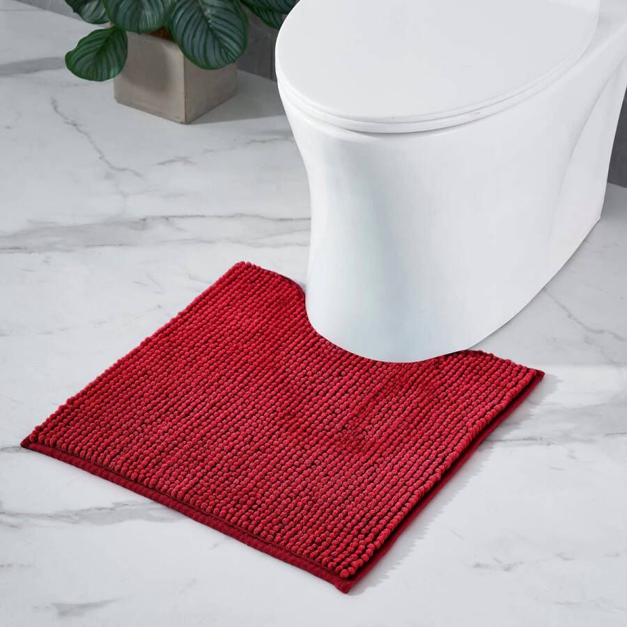 Merkloos Badmat antislip combineerbaar als badmatset badkamertapijt badmat wasbaar van chenille douchemat voor douche badkuipen wc-mat rood 45 x 45 cm