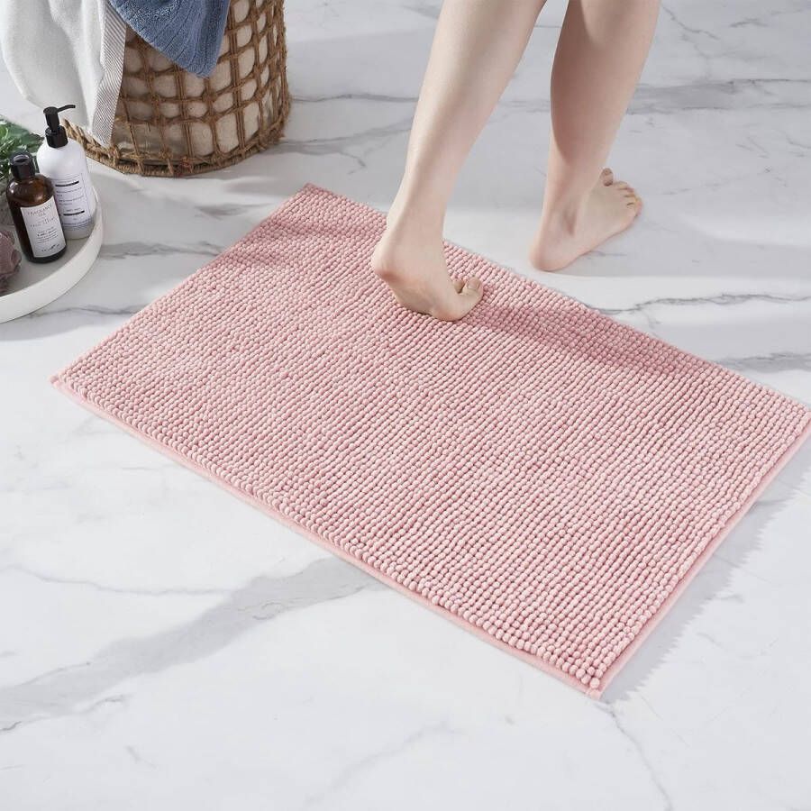 Merkloos Badmat antislip combineerbaar als badmatset badkamertapijt badmat wasbaar van chenille douchemat voor douche badkuipen wc-decoratie roze 50 x 80 cm
