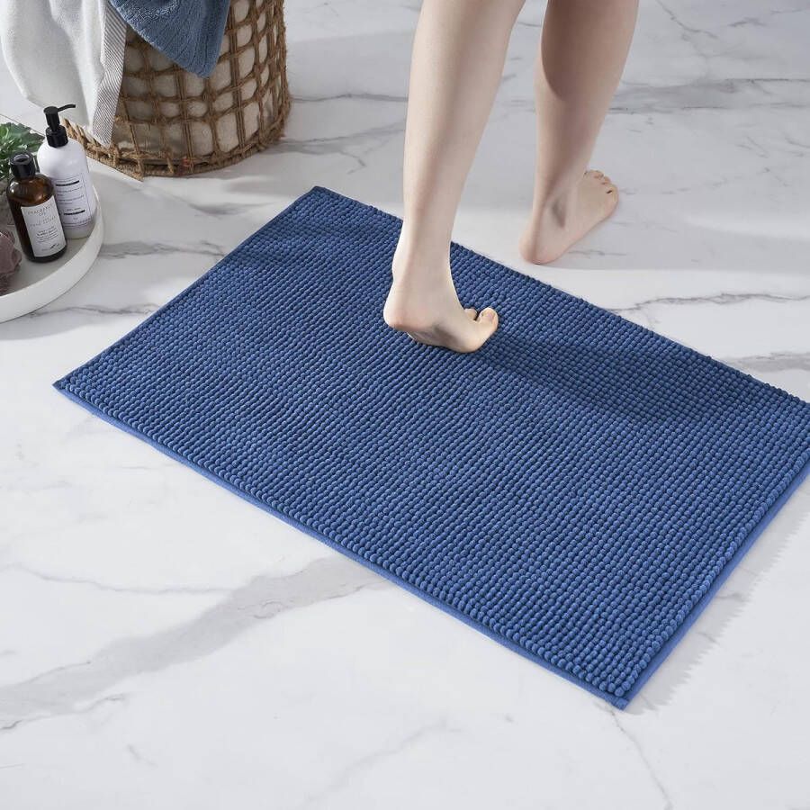 Merkloos Badmat antislip combineerbaar als badmatset badkamertapijt badmat wasbaar van chenille douchemat voor douche badkuipen wc-decoratie blauw 50 x 80 cm